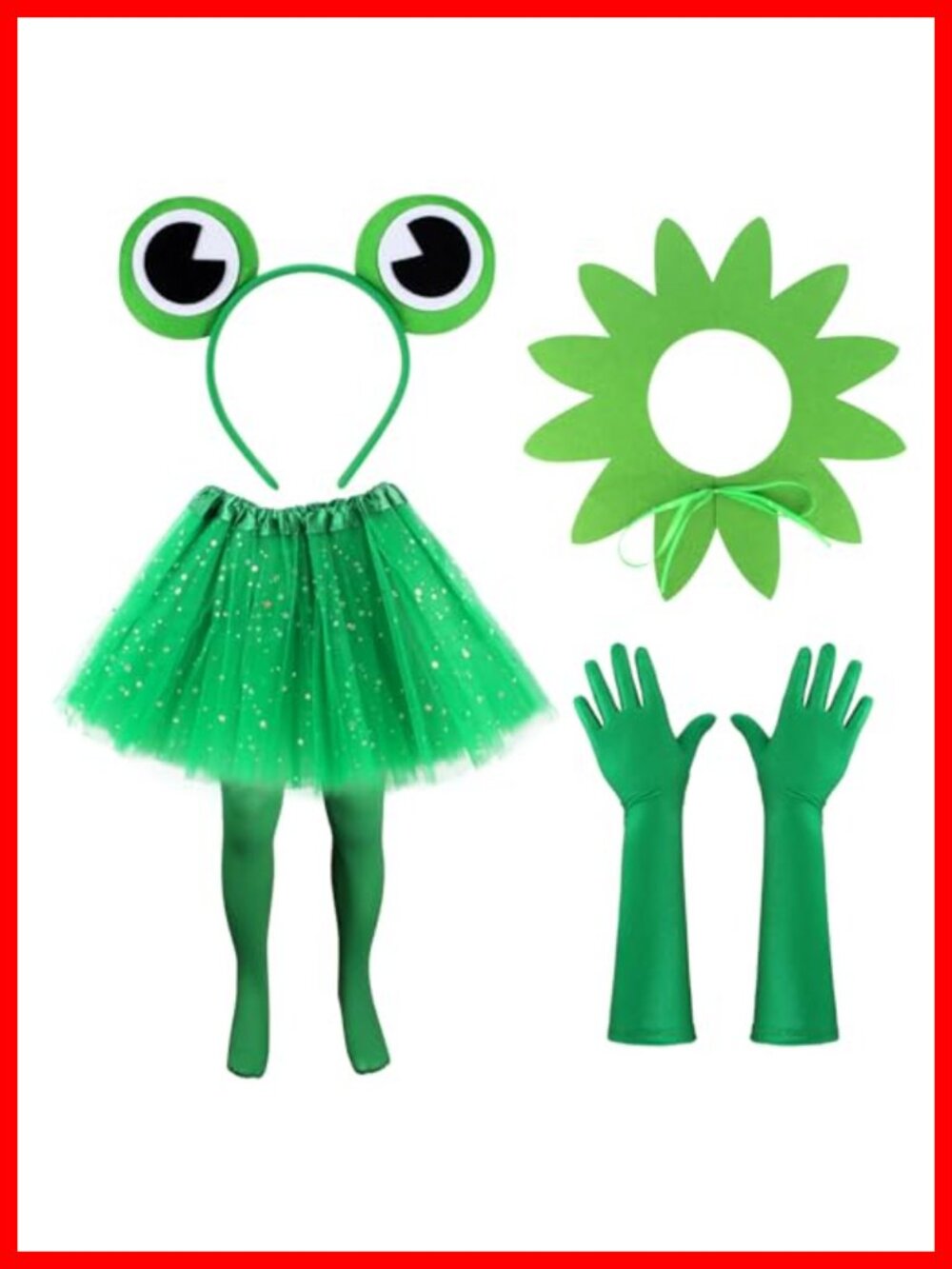 Frog Costume Tutu Set Headband Collar Gloves Tail Tights Animal Fancy Dress Kit